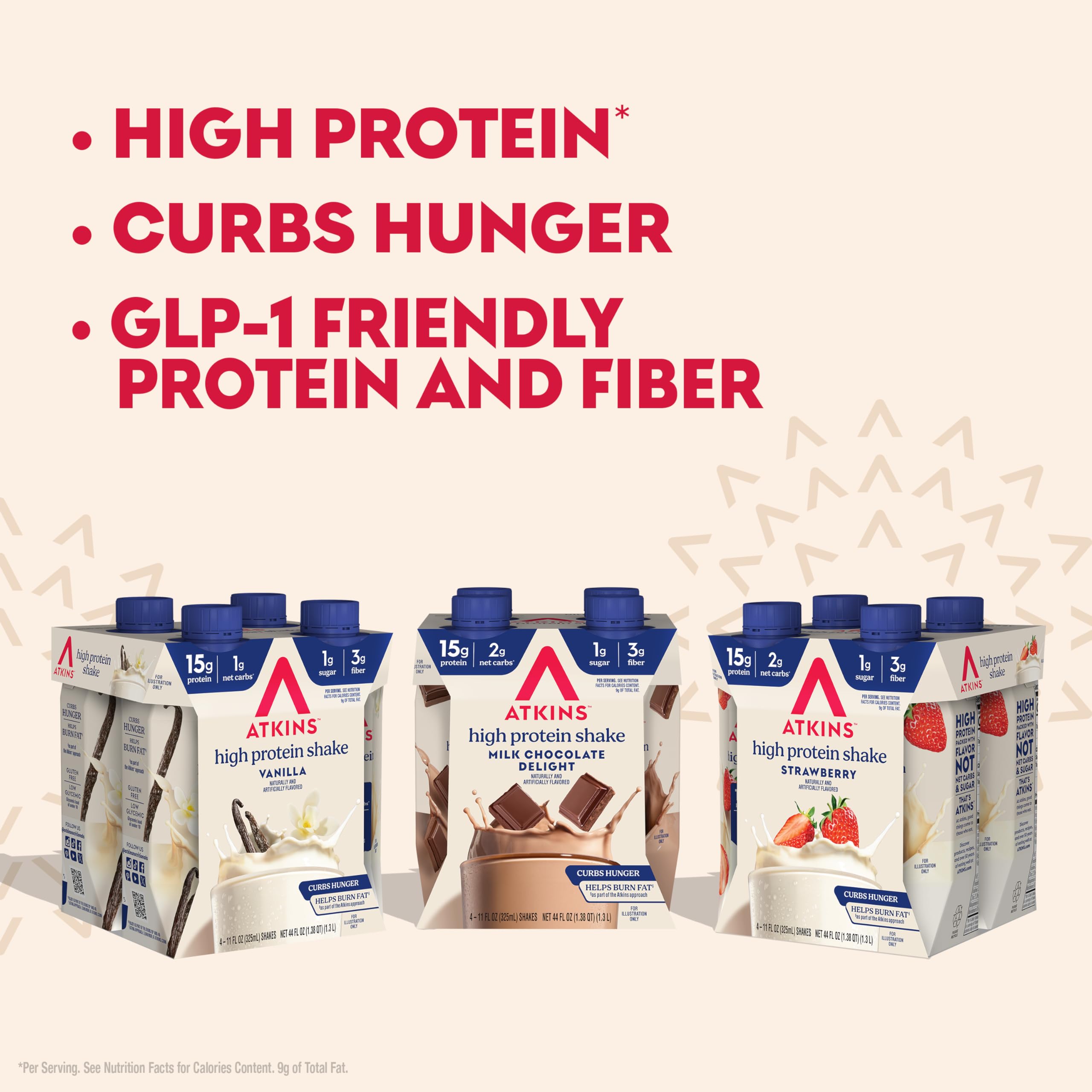 Front view of Atkins Best Sellers Variety Pack with three flavors
