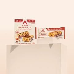 Atkins Chocolate Almond Caramel Bar on-the-go snack during busy day