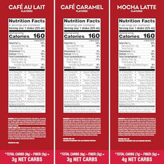 Atkins Coffee Lovers packaging back view communicates nutrition and GLP-1 friendly notes.