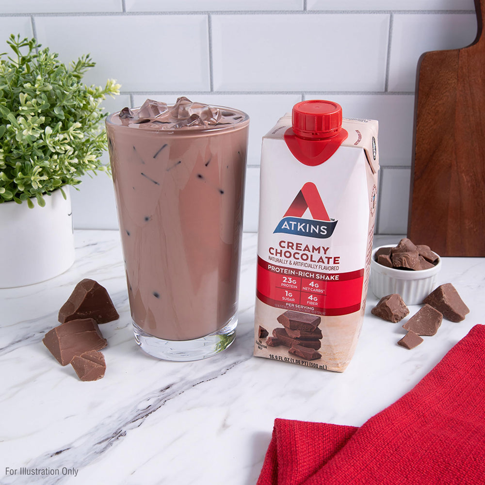 Gluten-free label on Atkins shake emphasizing gluten-free formulation.
