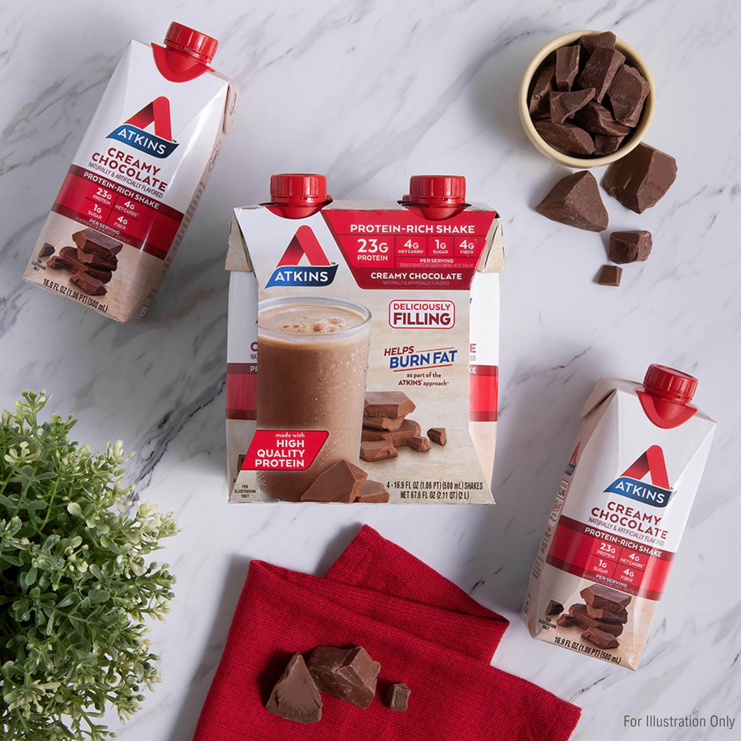 Atkins Creamy Chocolate Shake on-the-go bottle in gym bag.