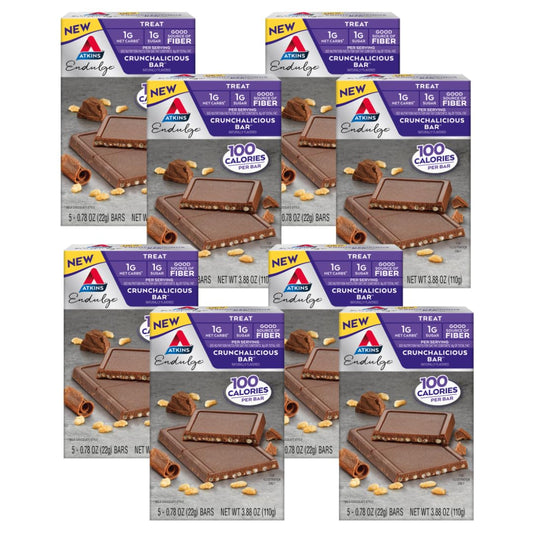 Atkins Endulge Crunchalicious bar, wrapped, convenient keto-friendly snack on the go.