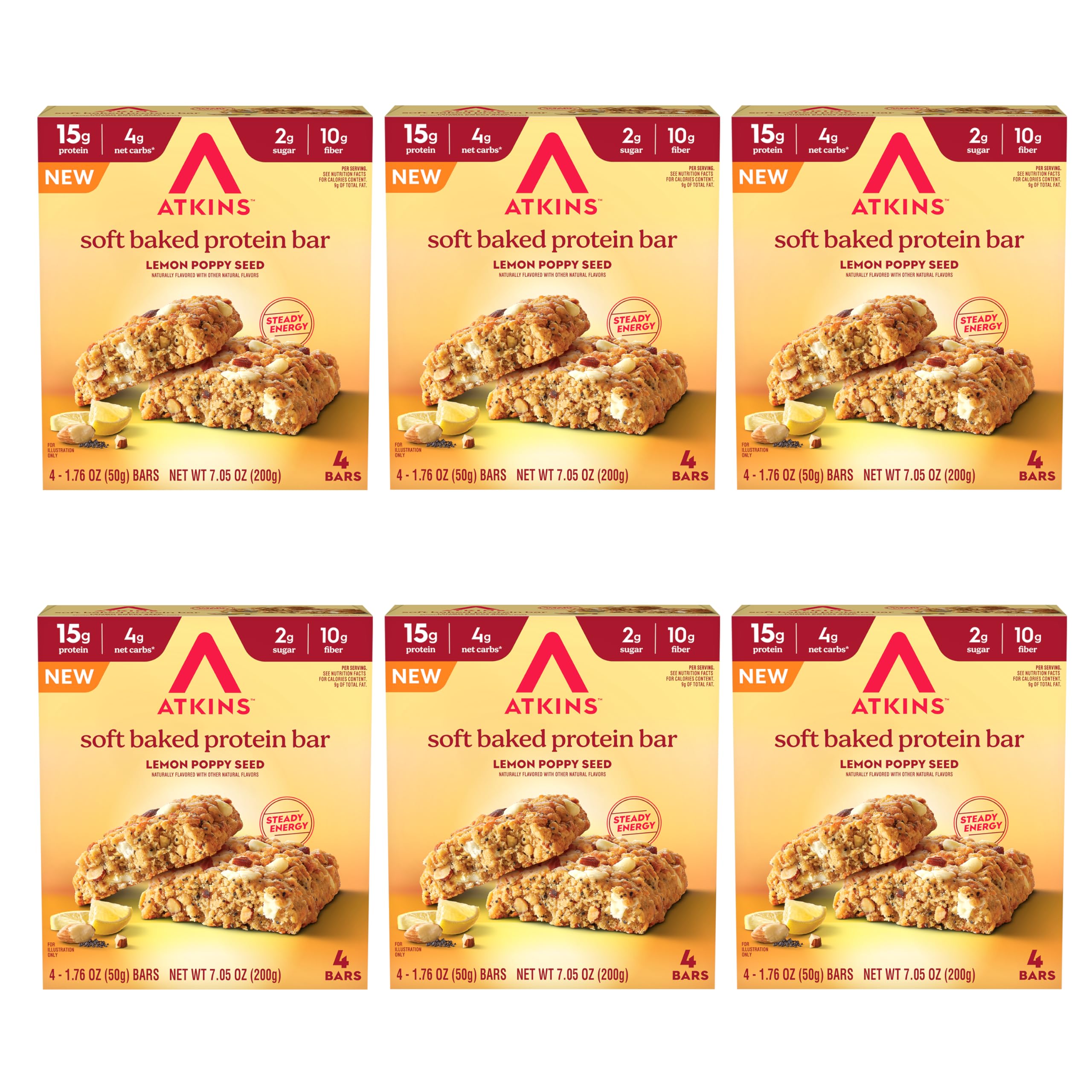 Atkins Lemon Poppyseed Soft Baked Bar unwrapped for on-the-go snacking