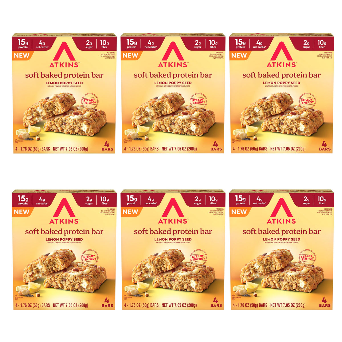 Atkins Lemon Poppyseed Soft Baked Bar unwrapped for on-the-go snacking