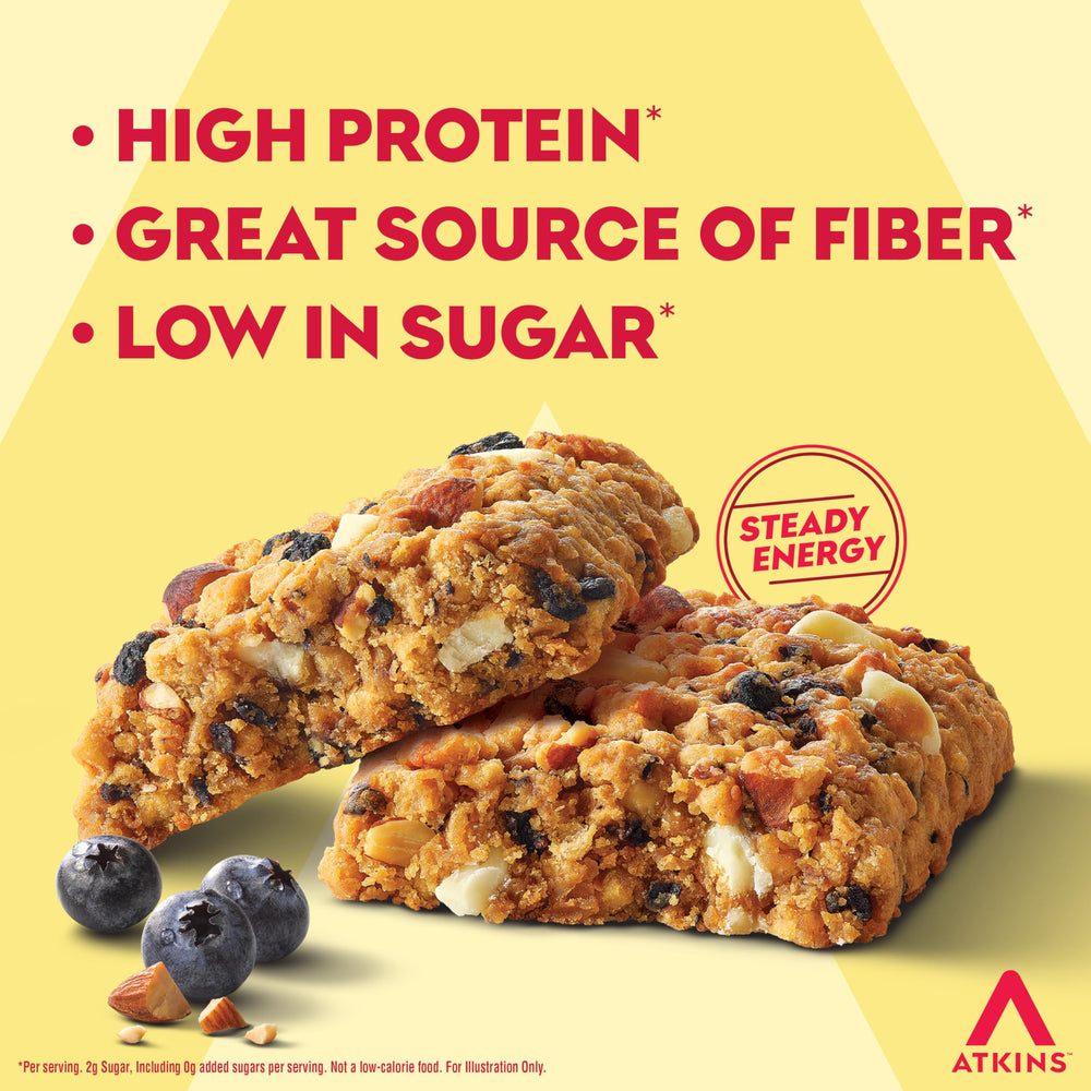 Atkins Soft Baked Blueberry Bars on-the-go pack, ideal for desk, gym bag, or travel