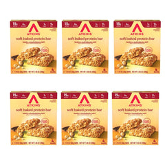 Atkins Soft Baked Vanilla Macadamia Bar pack shown for on the go protein fueling