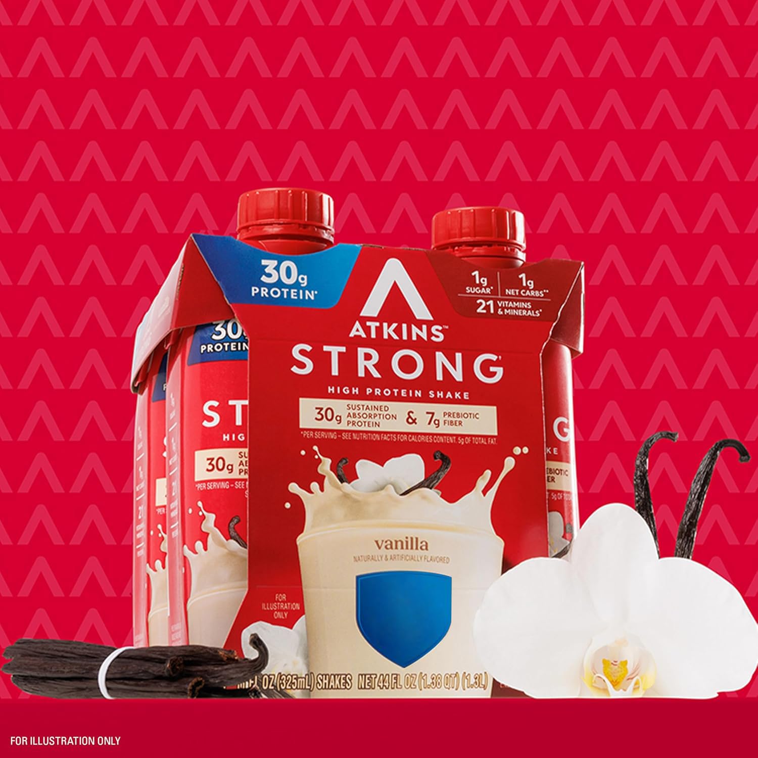 Atkins Strong gluten-free protein shake for convenient macro-friendly snacking.