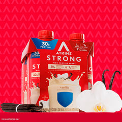 Atkins Strong gluten-free protein shake for convenient macro-friendly snacking.