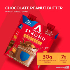 Atkins Strong prebiotic fiber shake—gut-friendly option with 2g net carbs.