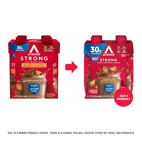 Atkins Strong ready-to-drink shake carton—convenient breakfast on the go.