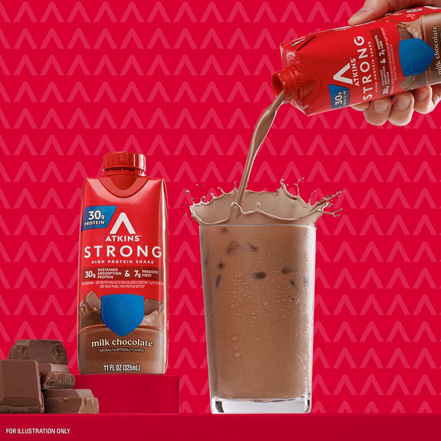 Atkins Strong shake being poured into a glass after a workout
