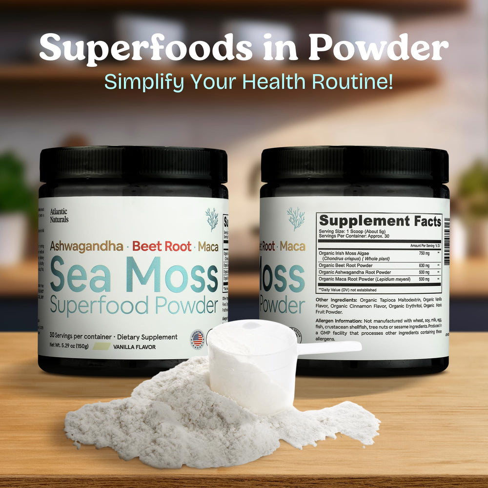 Atlantic Naturals maca root powder tin for energy and stamina