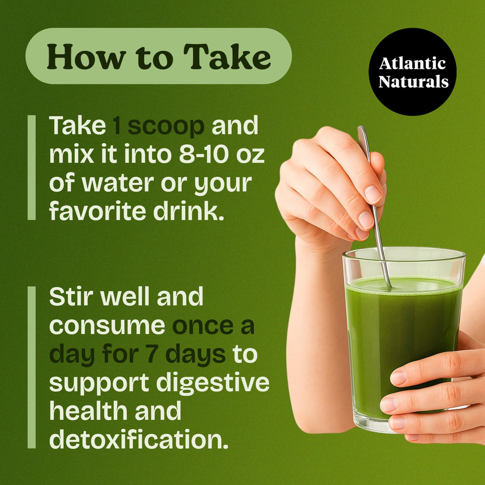 Atlantic Naturals Sea Moss 7-Colon Cleanse label shows 7-day plan and usage.