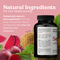 Atlantic Naturals Sea Moss with Beet Root capsules ready for daily use to sustain energy.