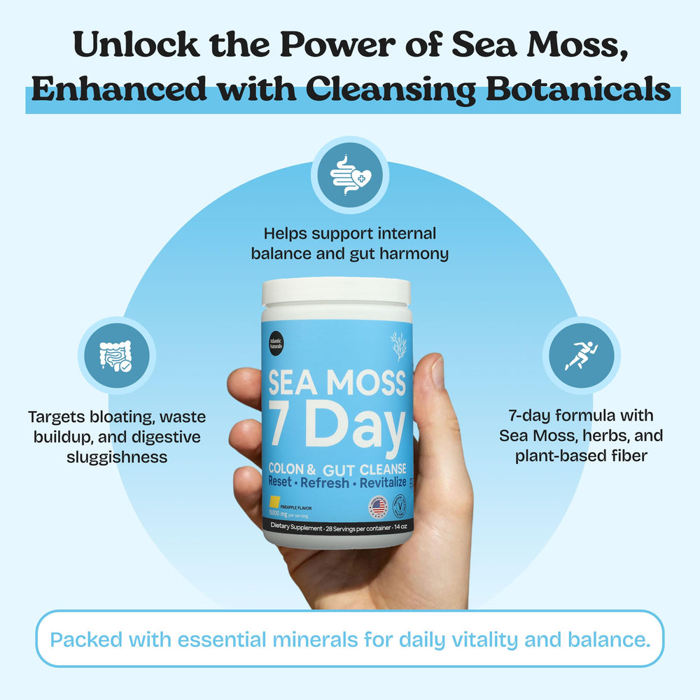 Atlantic Naturals measuring scoop with Sea Moss Digestive Drink for simple daily preparation