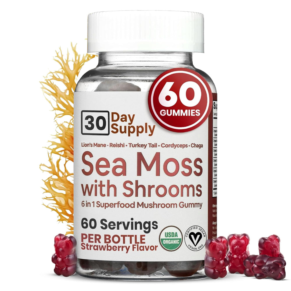 Atlantic Naturals Sea Moss Gummies bottle front with strawberry flavor for daily energy.