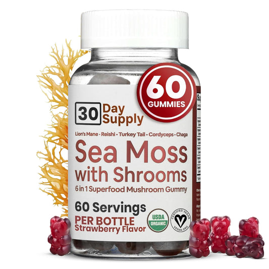 Atlantic Naturals Sea Moss Gummies bottle front with strawberry flavor for daily energy.