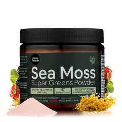Atlantic Naturals Sea Moss Super Greens powder in a jar for daily nutrition