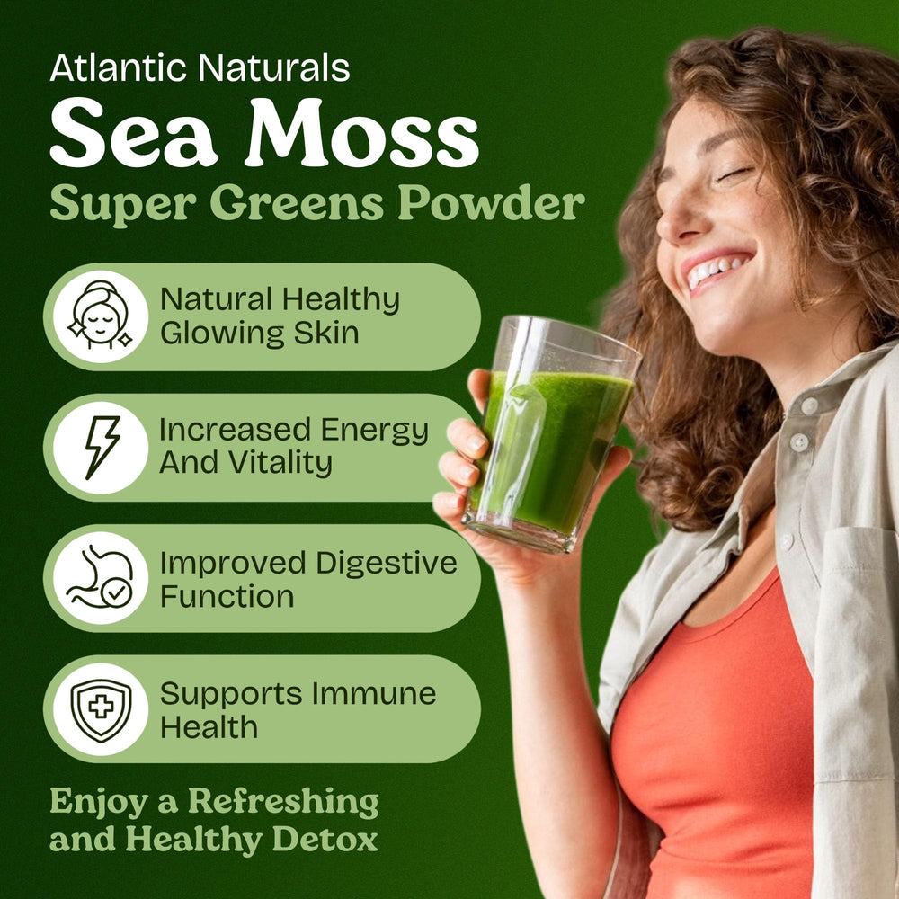 Scoop of Atlantic Naturals greens powder showing measurement for easy serving