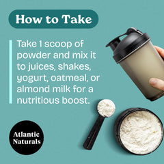 Atlantic Naturals vanilla flavor powder mix blend for shakes and yogurts