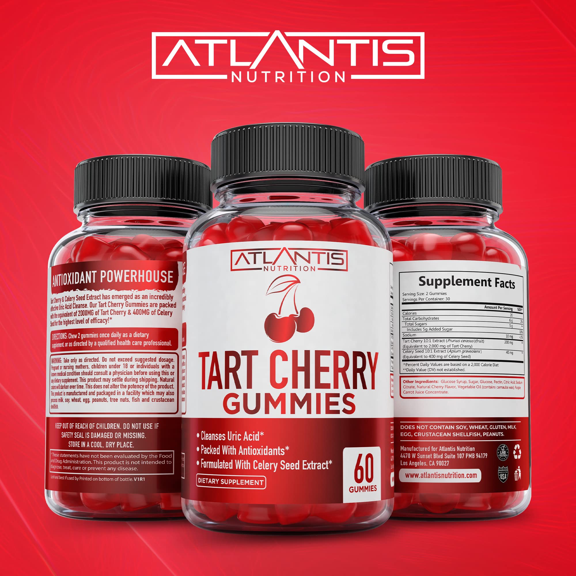 Atlantis Nutrition Tart Cherry Gummies night-use scene showing melatonin-related sleep support.