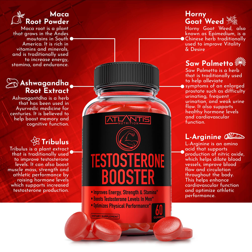 Atlantis Nutrition Testosterone Booster Gummies in hand demonstrates easy daily intake.