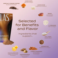 Close-up of organic ingredients in Atlas+ Latte Superblend signaling focus and gut support