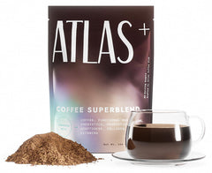Atlas Coffee Club Atlas+ Superblend bag front showing premium mushroom coffee blend for energy.