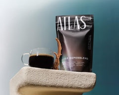 Two Atlas+ Coffee Superblend bags ready for travel and daily use.