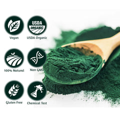 ATNreuro spirulina powder being poured into a glass for smoothies