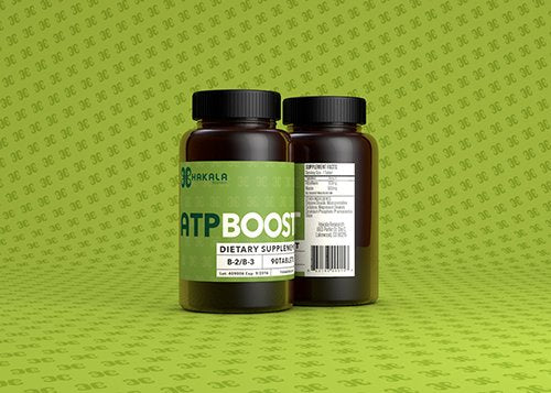 ATP Boost bottle front view showing 90 tablets for daily nutrition