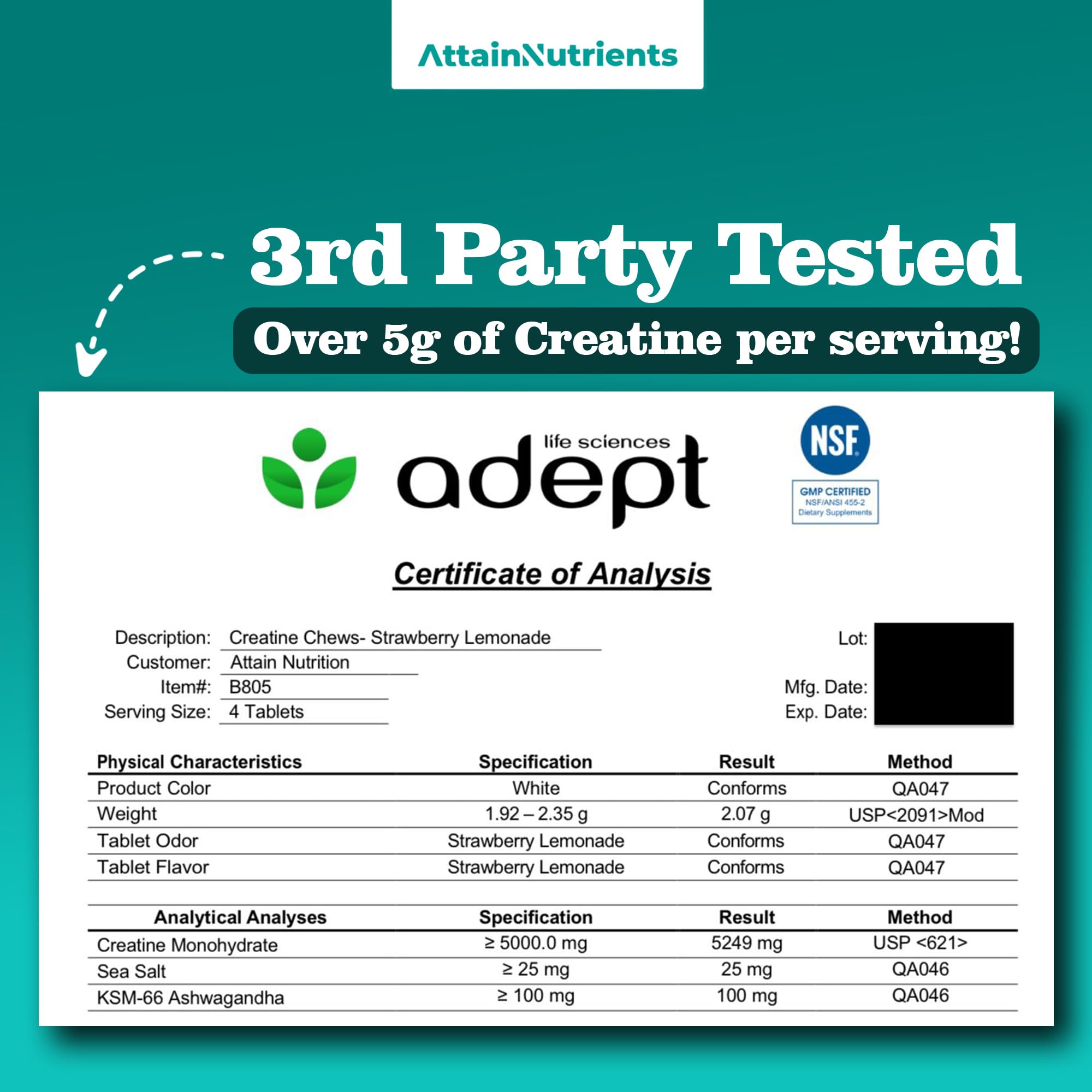 Attain Nutrients Creatine Chews Strawberry Lemonade flavor close-up