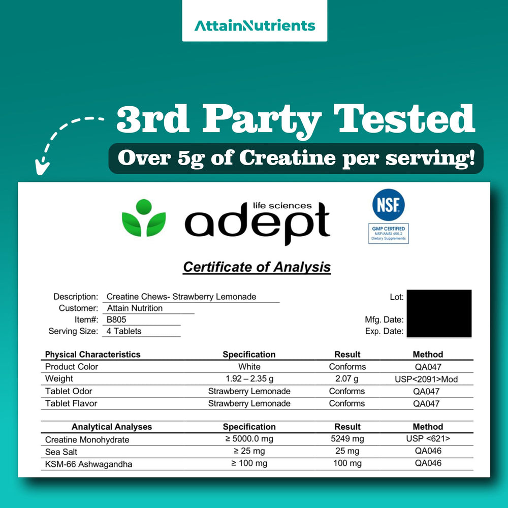 Attain Nutrients Creatine Chews Strawberry Lemonade flavor close-up