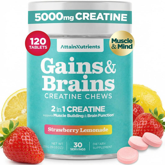 Attain Nutrients Creatine Chews packaging in Strawberry Lemonade for on-the-go workouts