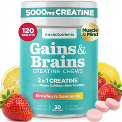 Attain Nutrients Creatine Chews packaging in Strawberry Lemonade for on-the-go workouts