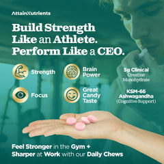 Attain Nutrients Creatine Chews close-up, strawberry lemonade flavor, delicious texture