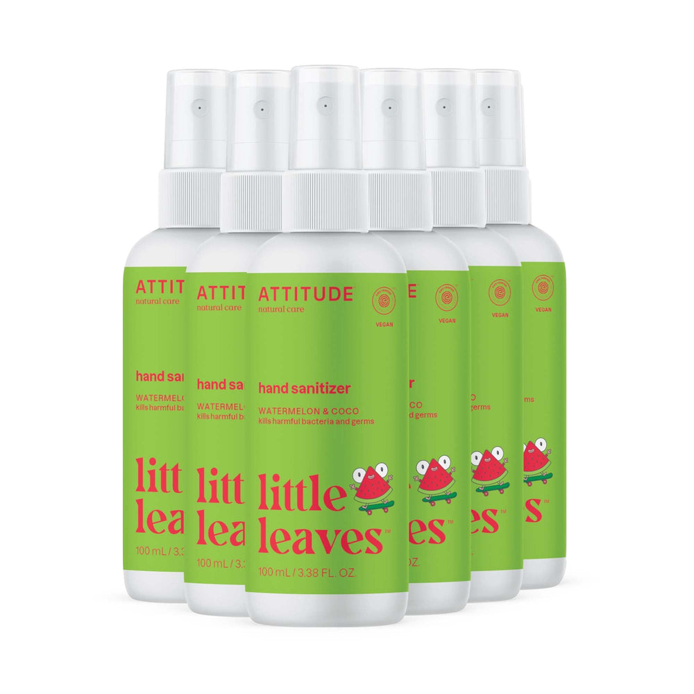 ATTITUDE hand sanitizer spray bottle with Watermelon and Coco scent for daily protection.