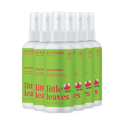 ATTITUDE hand sanitizer spray bottle with Watermelon and Coco scent for daily protection.