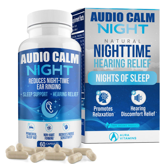 Audio Calm Night bottle with capsules for gentle nighttime relief