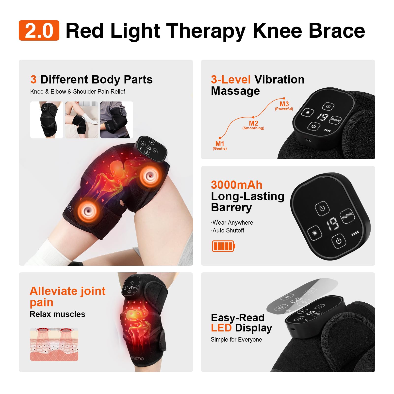 AUDODO cordless battery design enables therapy anywhere without outlets.