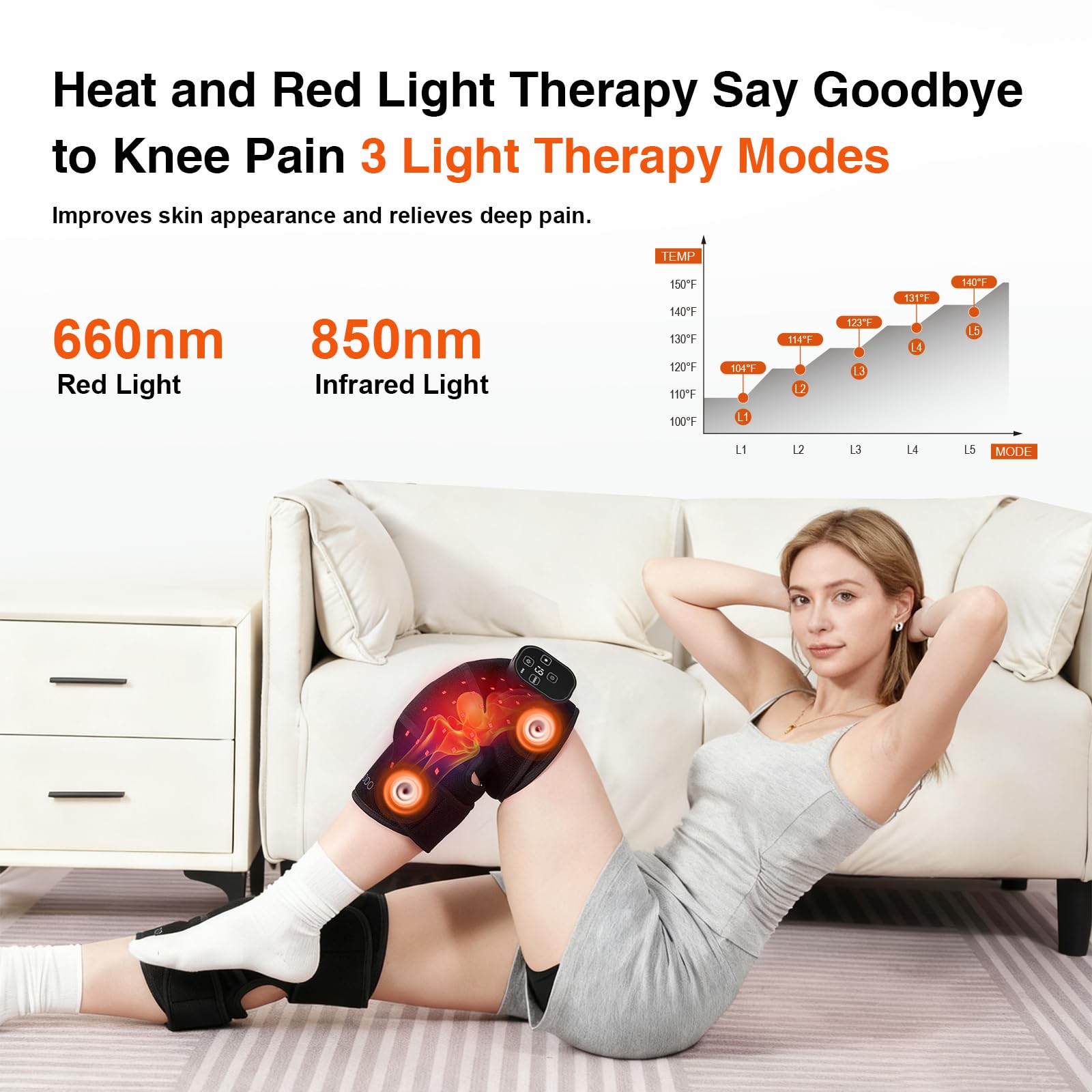 AUDODO knee massage function close-up shows adjustable vibration settings.