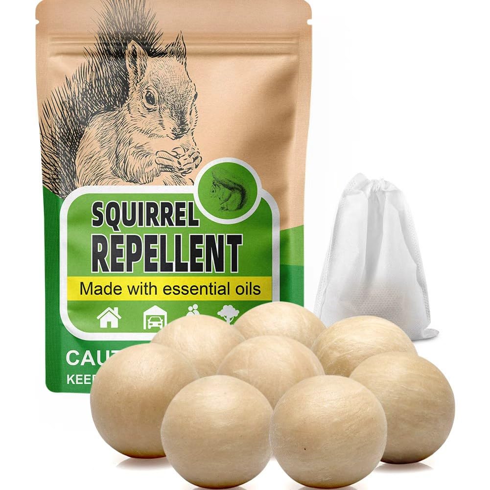 AUDQQM Squirrel Repellent 8-pack balls deter squirrels in outdoor spaces.