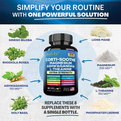 Auivty Cortisol Manager capsules close-up highlighting the 13-in-1 adaptogen blend.
