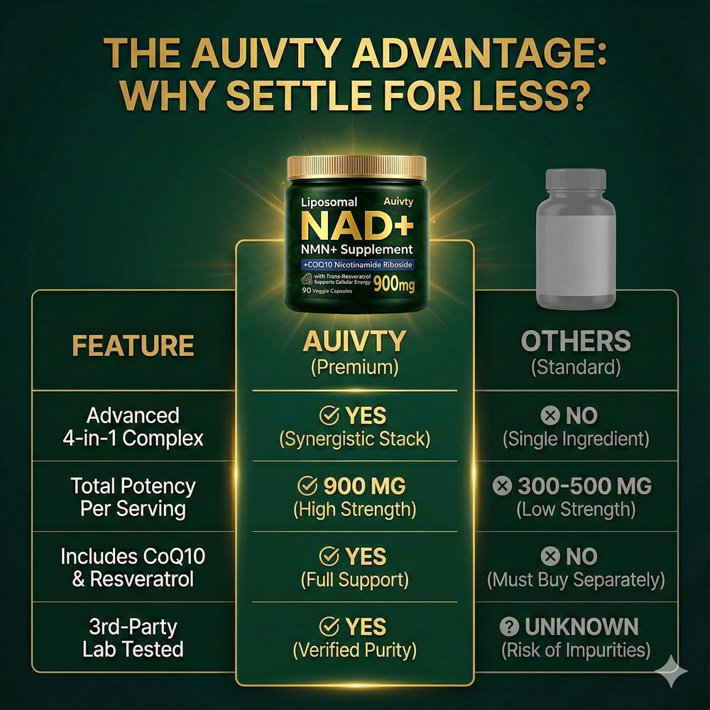 Auivty label showing USA-made CGMP facility and rigorous quality.