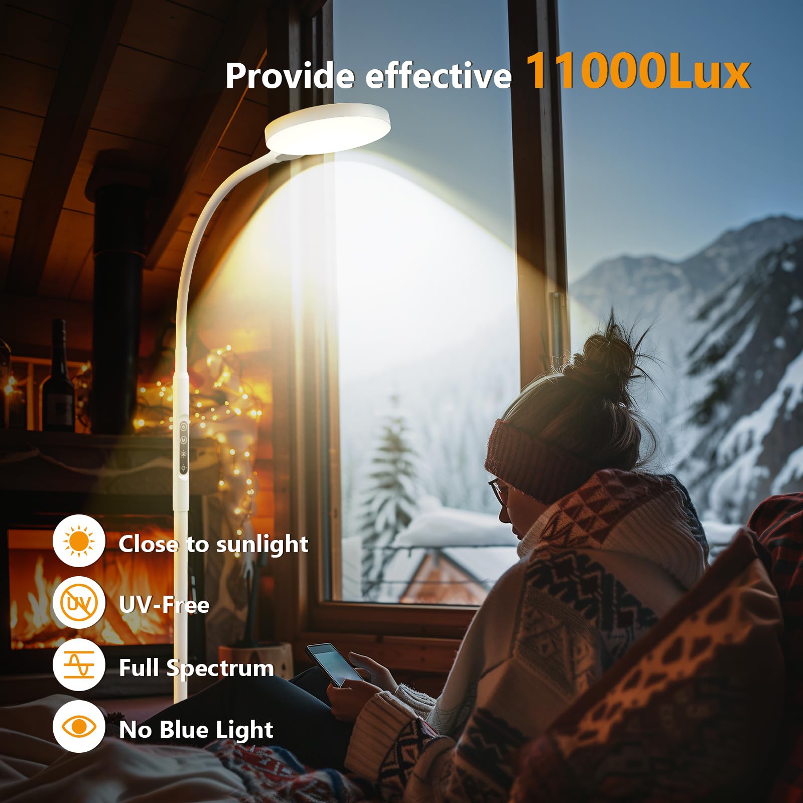 A Aulaidik lamp delivering 11000 lux near-sunlight for brighter days.