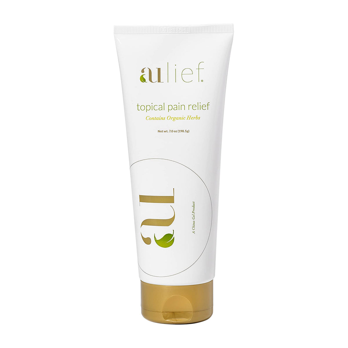 Aulief Gold bottle front view for convenient joint and muscle relief.