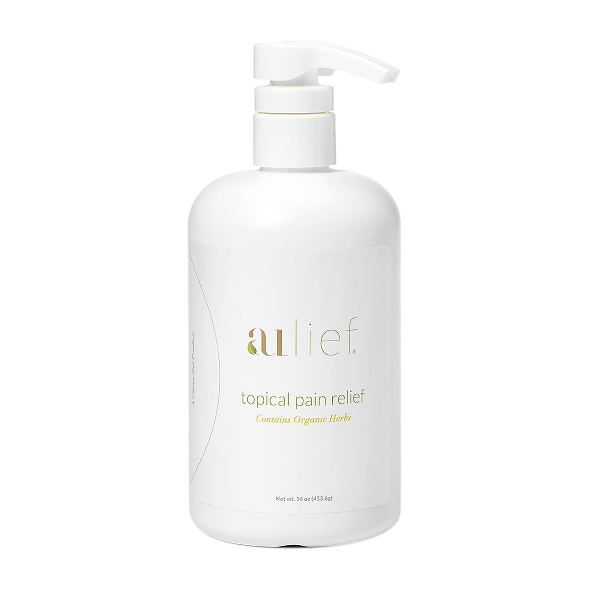 Aulief Gold bottle with pump for easy, mess-free application.