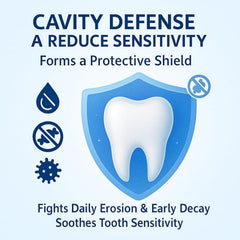 Aultink Irmi Remineral Tooth Armor whitening support on tooth surface.