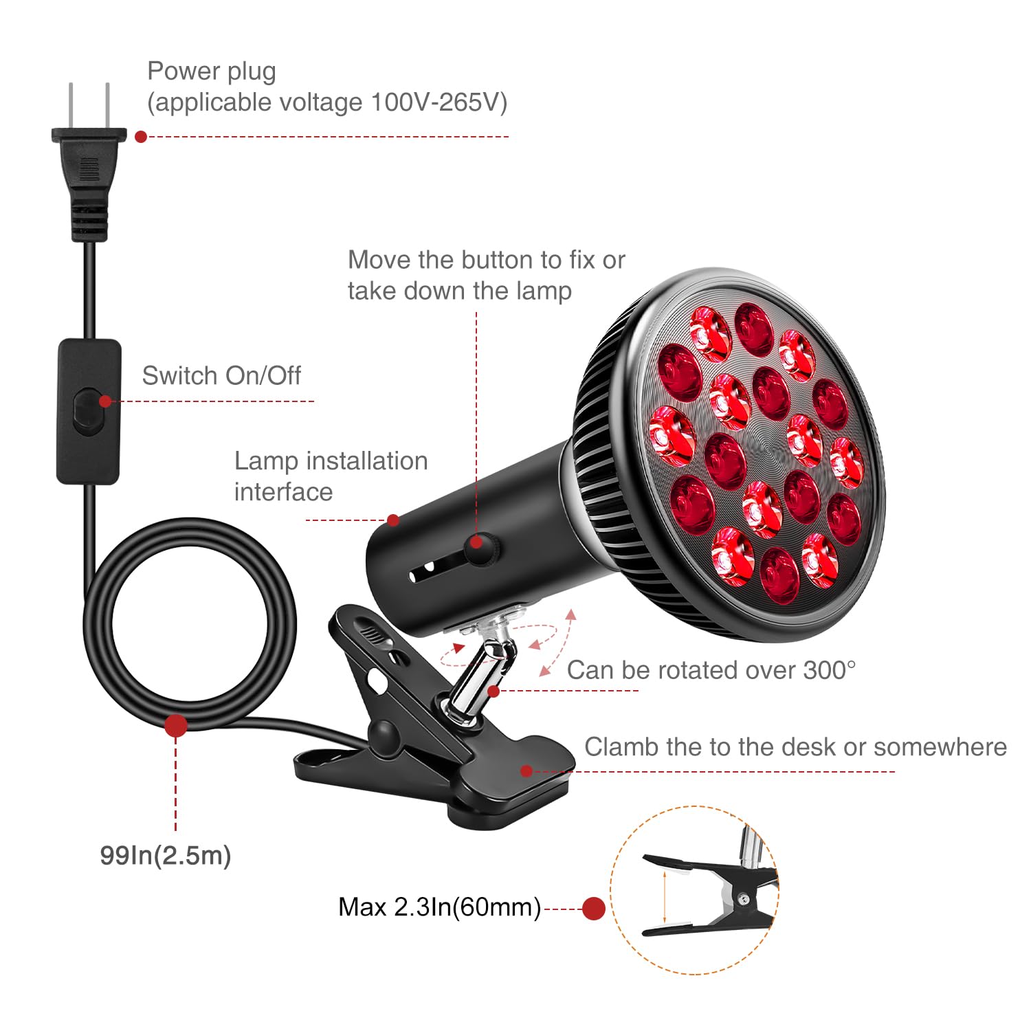 Aumtrly lamp with adjustable holder ideal for quick skin or muscle comfort sessions.