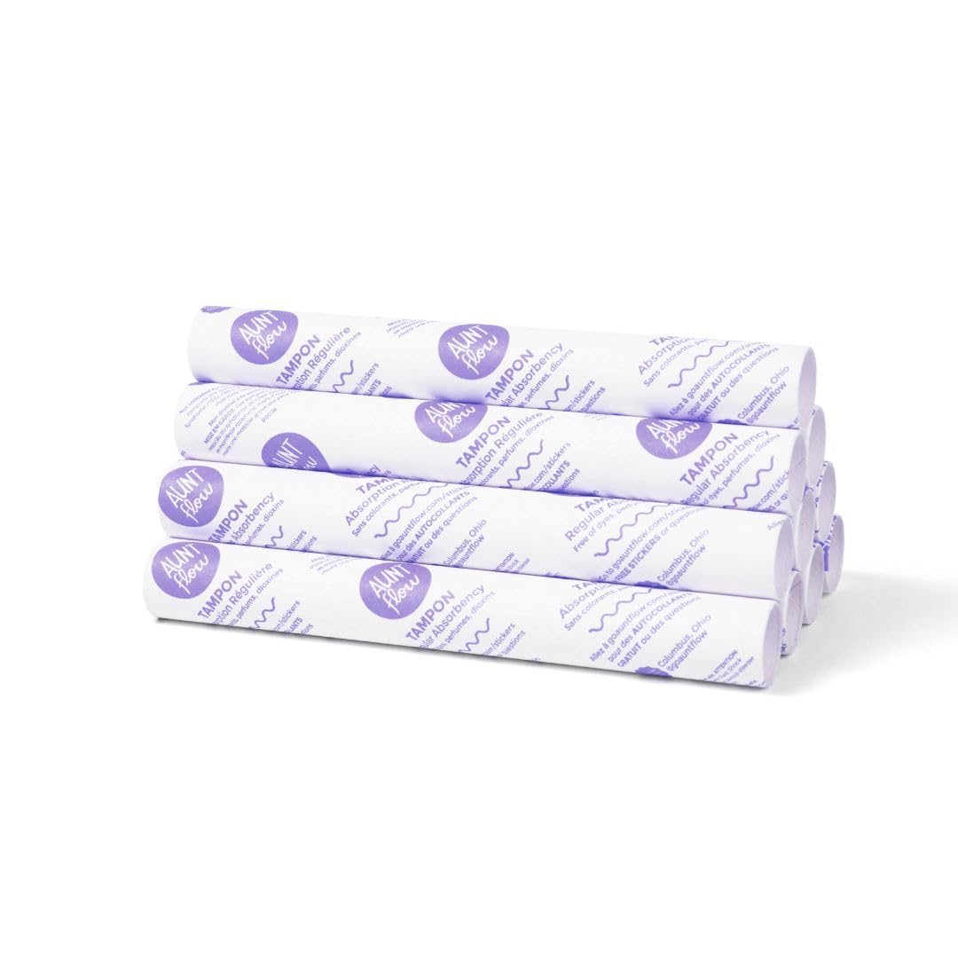 Aunt Flow tampons with plastic-free packaging highlighting sustainable vending use.